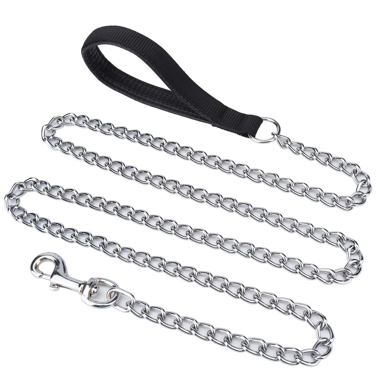Filhome Metal Dog Leash Chew Proof 4FT-6FT Heavy Duty Sturdy Pet Chain Leash with Padded Handle for Large Medium Dogs 180cm/3mm-Black