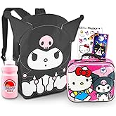 Kuromi Backpack and Lunch Box Set for Girls - Bundle with 16” Kuromi Backpack, Lunch Bag, Water Bottle, Stickers, More | Hello Kitty and Friends Backpack Set