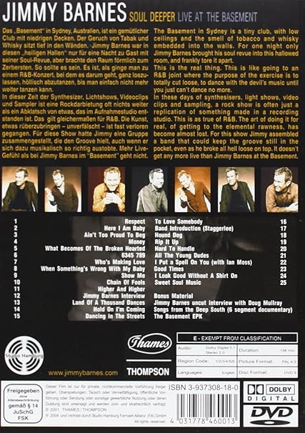 Jimmy Barnes Soul Deeper Live At The Basement Dvd 2003 Amazon