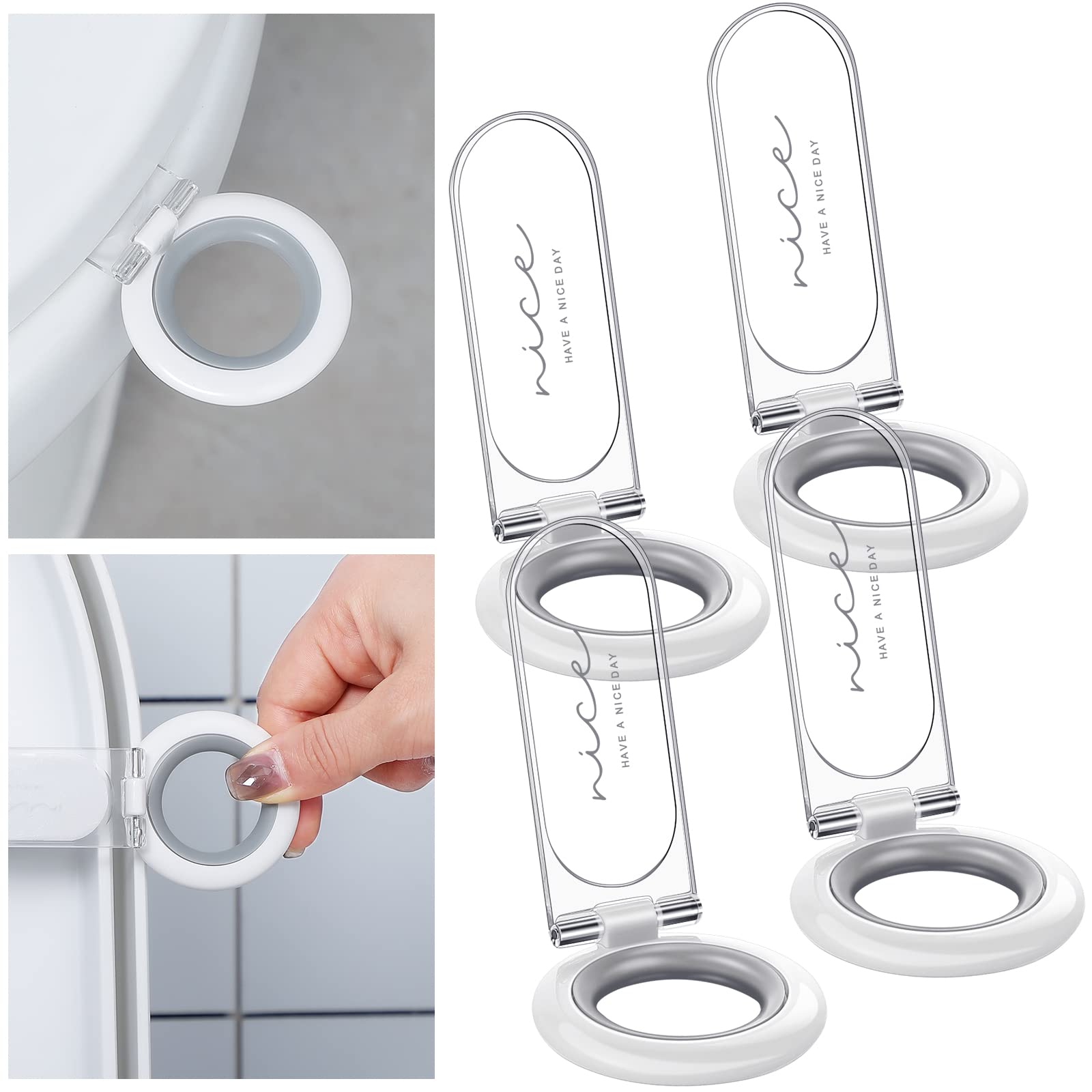 Photo 1 of Cunhill 4 Pcs Toilet Lid Handle Lifter, Toilet Seat Lifter, Toilet Cover Lift Tool, Avoid Touching Toilet Cover, Multi Function, White