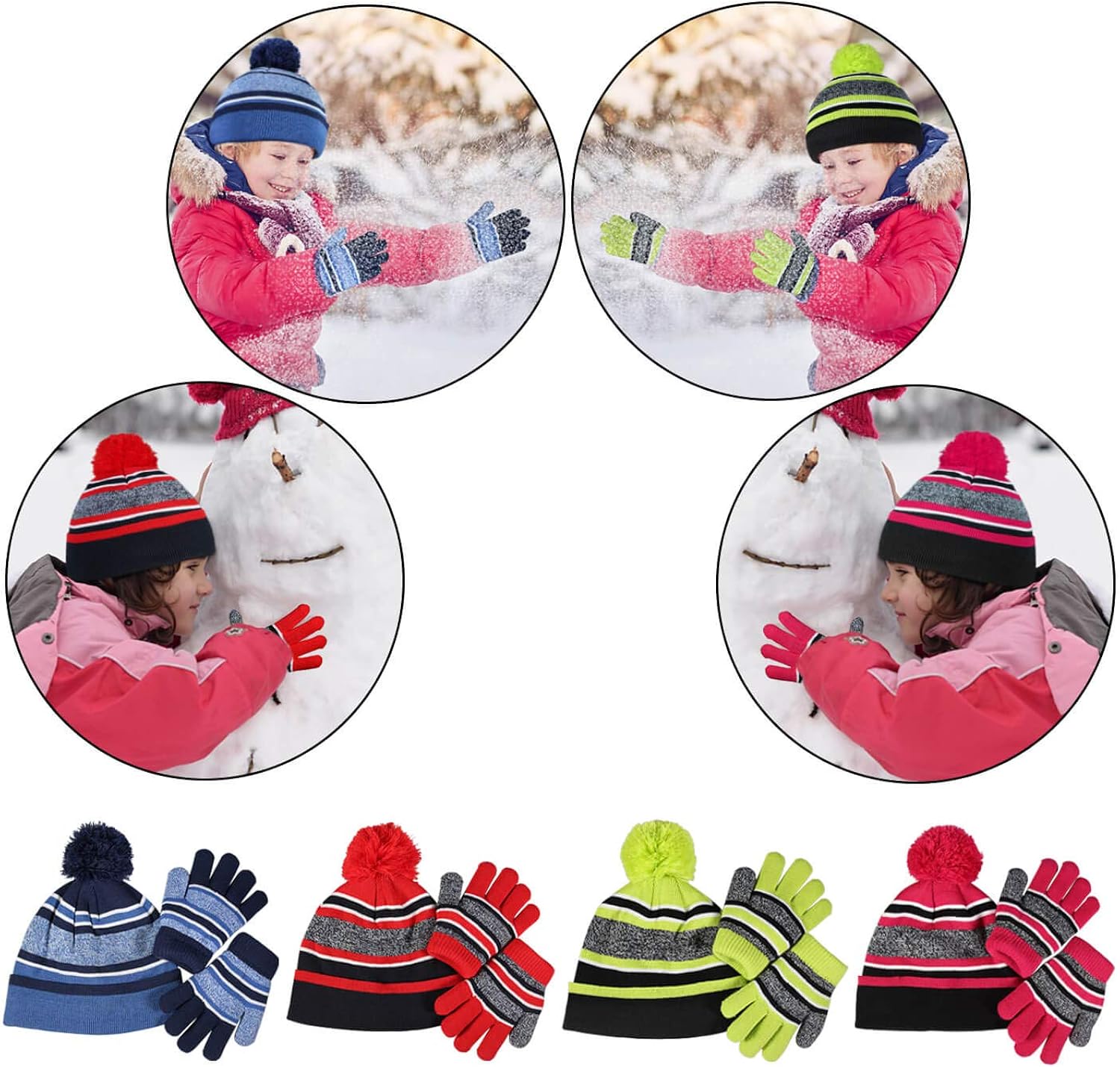 Winter Hats and Gloves Warm Sets Beanie for Boys and Girls Blue: Clothing