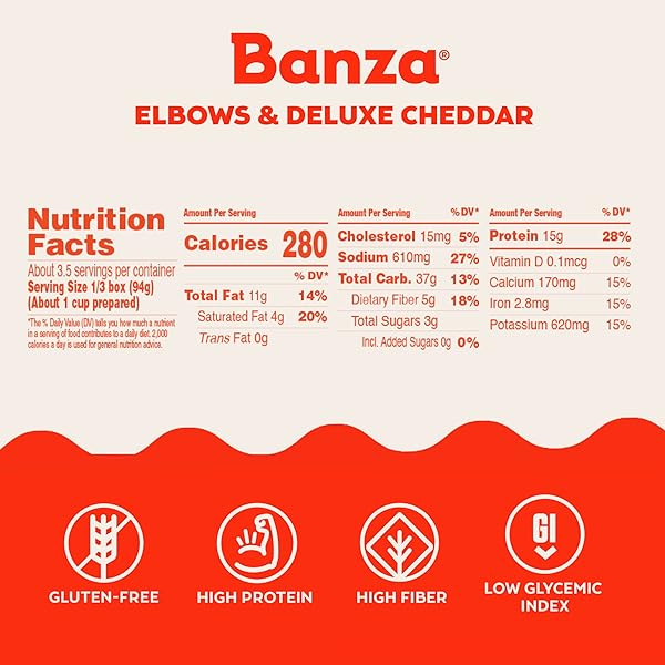 BANZA DELUXE ELBOWS MAC AND CHEESE WITH CREAMY CHEDDAR – HIGH PROTEIN, GLUTEN FREE, AND LOWER CARB DELUXE PROTEIN MAC AND CHEESE 11.0OZ