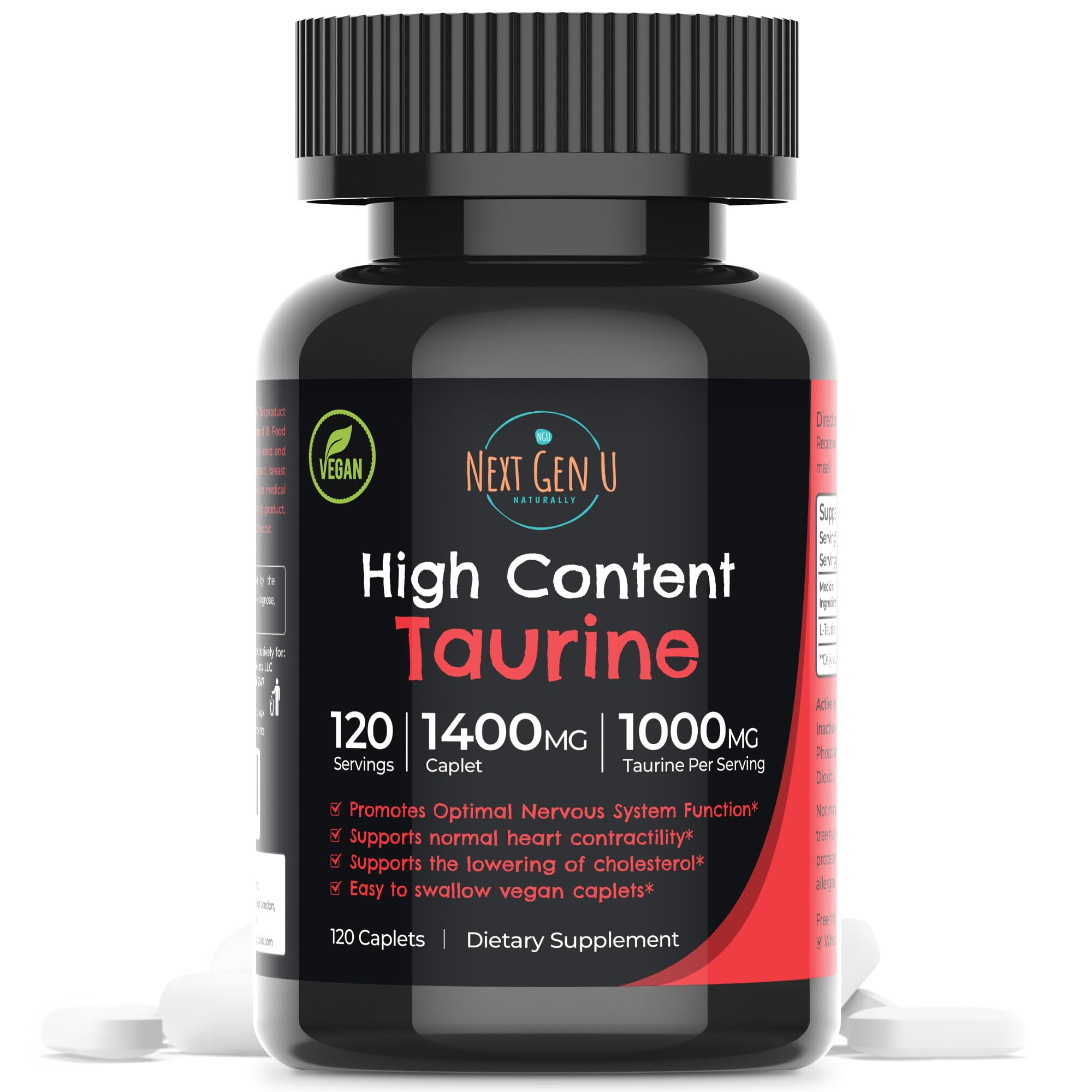 Taurine - 1000 mg, 120 Vegan Caplets - Food Supplement - Dietary Health Supplement - Helps Promote Immune & Central Nervous System Functions - by NextGenU
