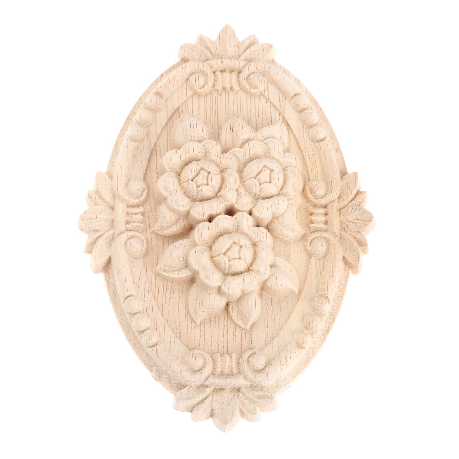 Wood Carved Applique Frame Onlay Unpainted Furniture Decoration Unpainted Oval Patterns 13x9cm