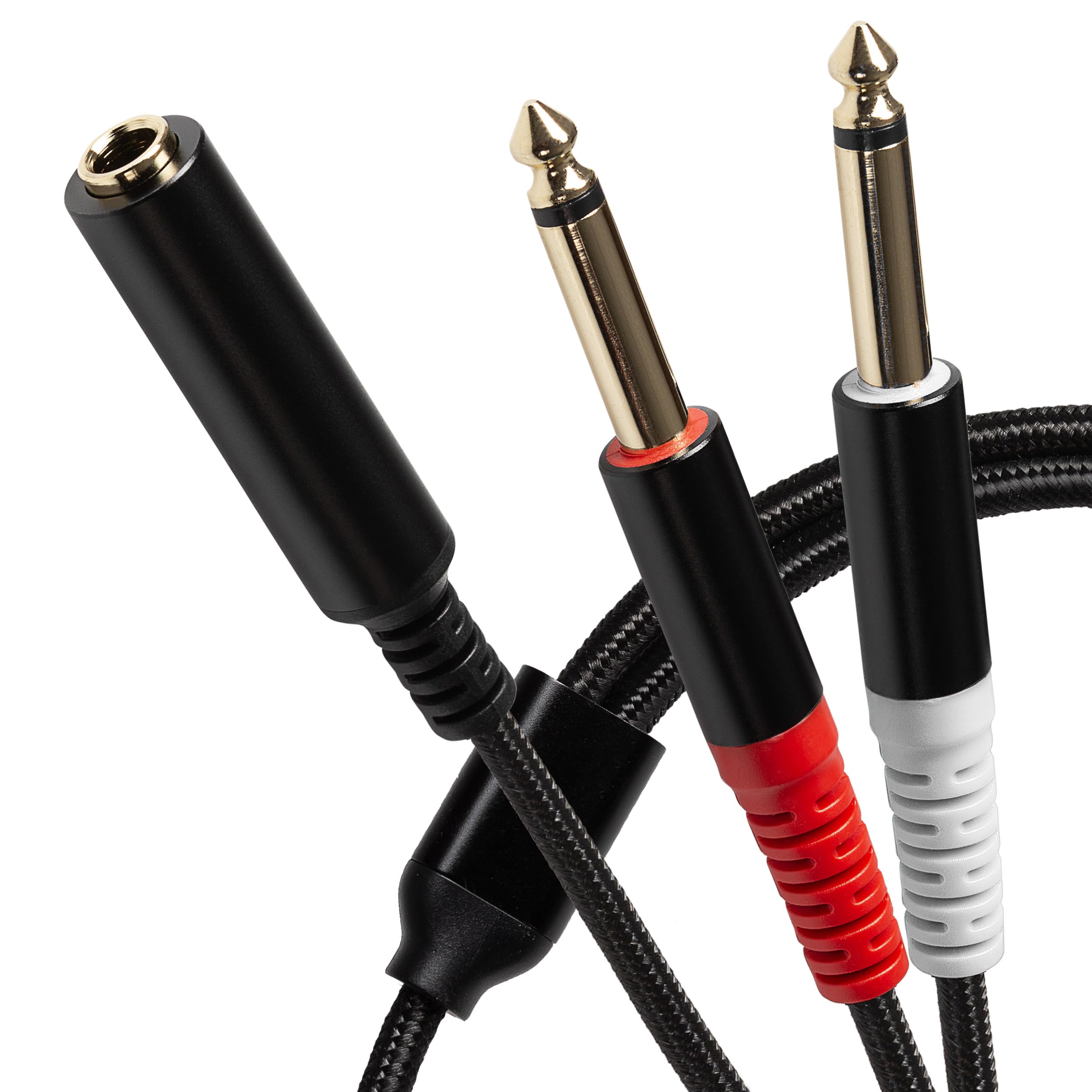 PROSOUND Twin 1/4" 6.3mm 2 Pole Jack Plugs to Single 1/4" 6.35mm Female Jack Socket Cable, 0.2m