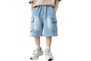 SEAUR Boys Ripped Cargo Denim Shorts Elastic Waist Baggy Kids Shorts Summer Casual 5-15 Years