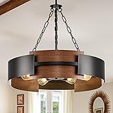 CATINER 24" Industrial Chandelier, Modern Hanging Fixture 6-Light Drum Pendant Light for Living Dining Room Foyer Entryway Ki