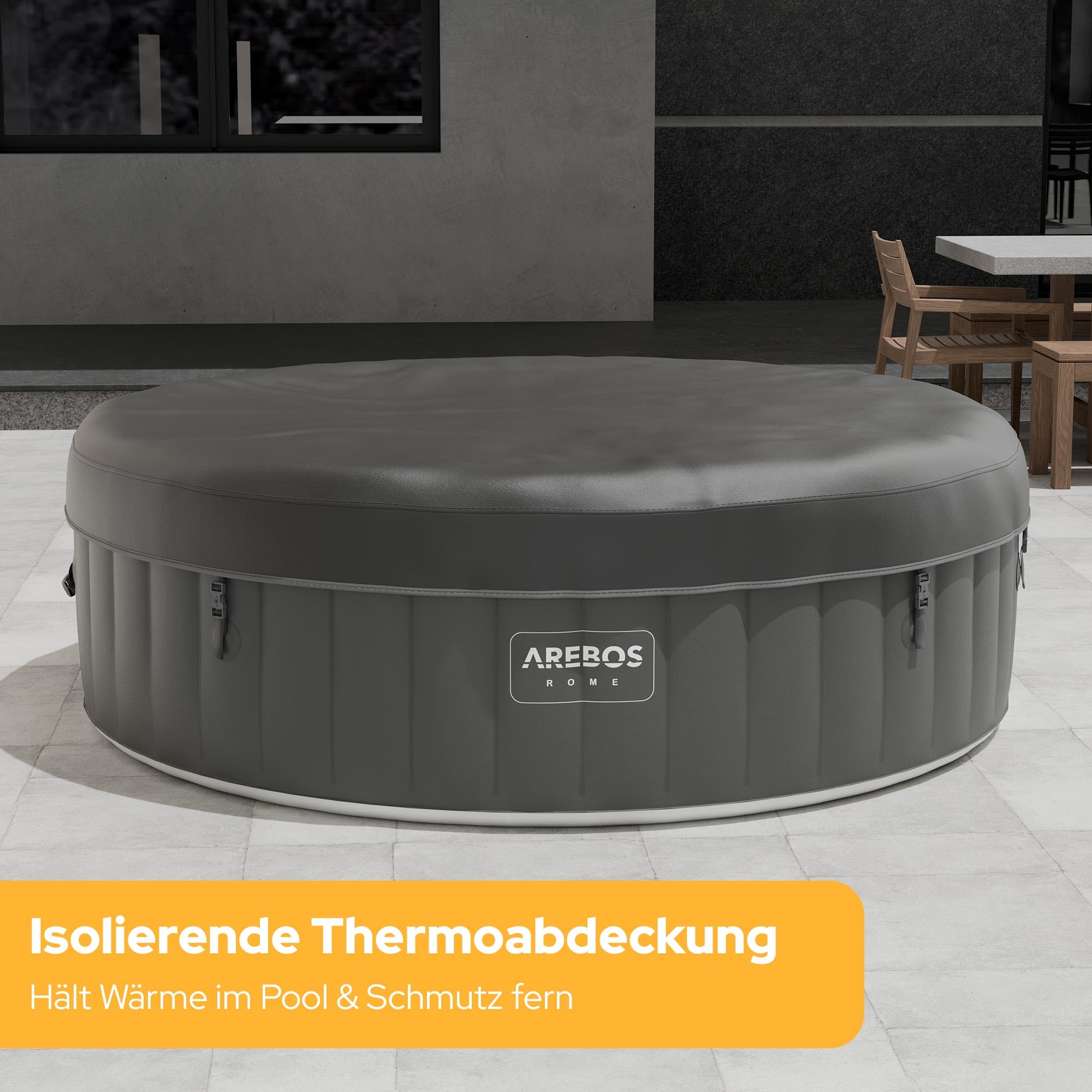 Arebos Whirlpool | aufblasbar | In- & Outdoor | 6 Personen | ⌀ 208 cm | 130 Massagedüsen | mit Heizung | 1.000 Liter | Inkl. Abdeckung | Bubble Spa & Wellness Massage 8