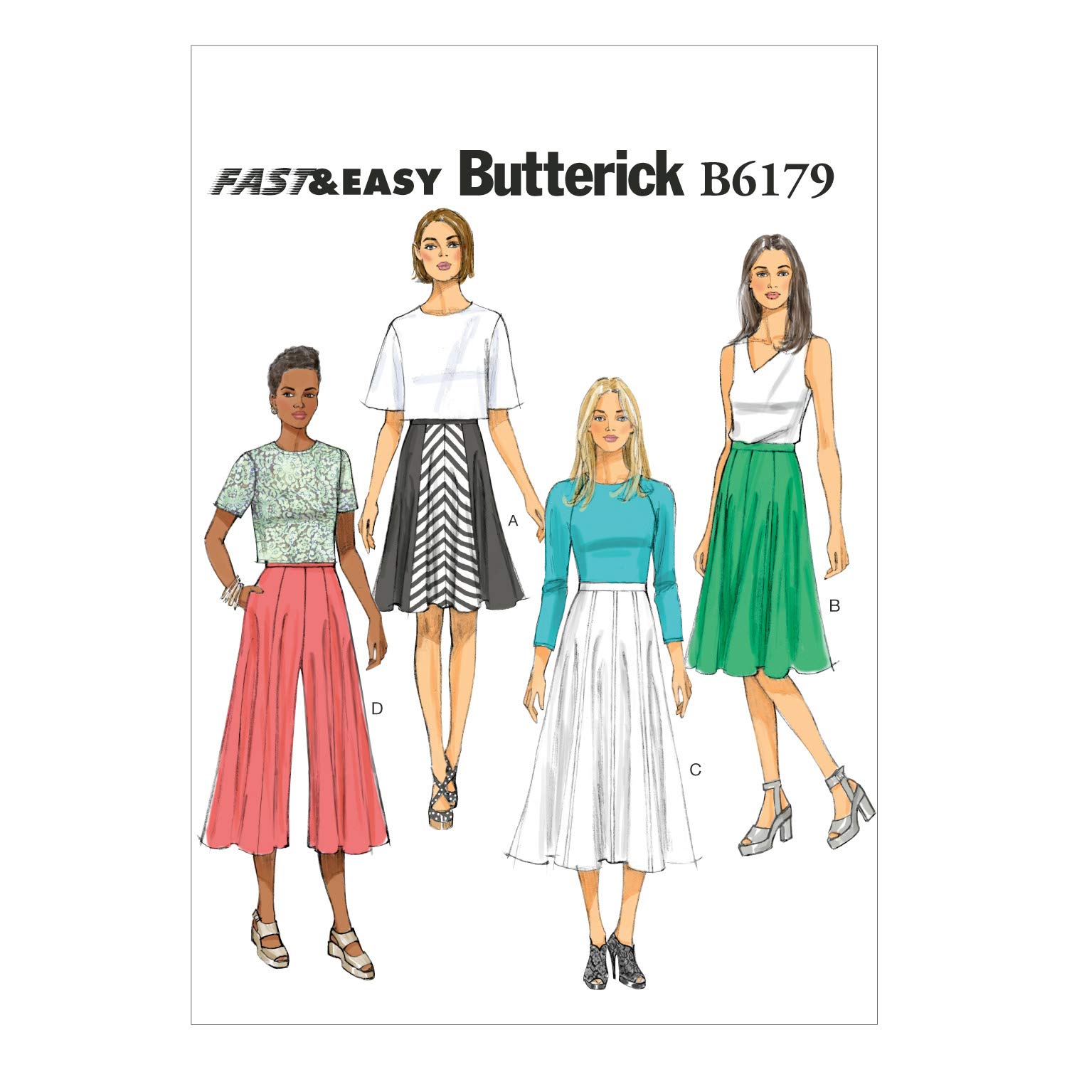 Butterick Patterns 6179 A5 Size 6/8/10/12/14 Misses Skirt and Culottes