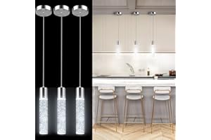 Esfos Pendant Lights Kitchen Island 6500K, LED Island Lights for Kitchen with Modern Crystal Bubble Glass, Pendant Lighting Hanging Light Fixture, Brushed Nickel Pendant Light Fixtures 3 Pack