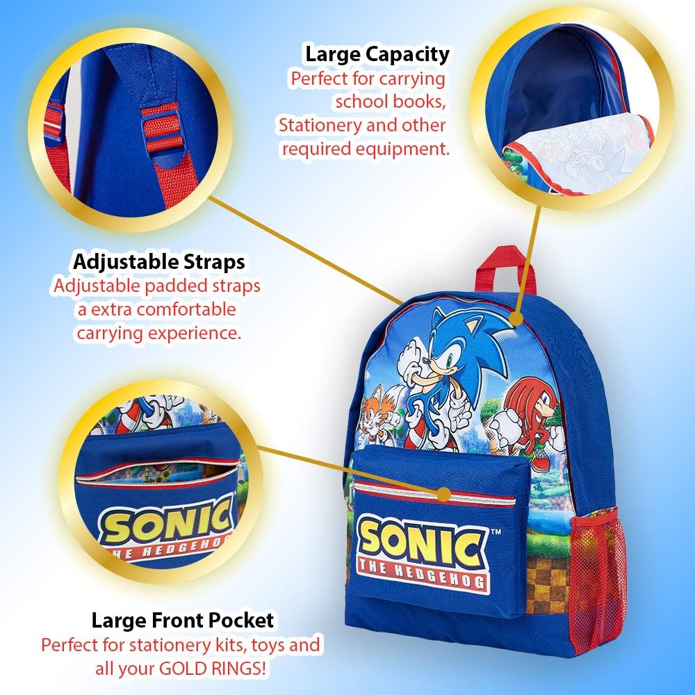 Sonic The Hedgehog School Bag Kids Backpack for Boys Blue Large Capacity Backpack for School Travel Sports Book Bag 2 Pockets Sonic Gifts for Boys (Dark Blue) - Image 5
