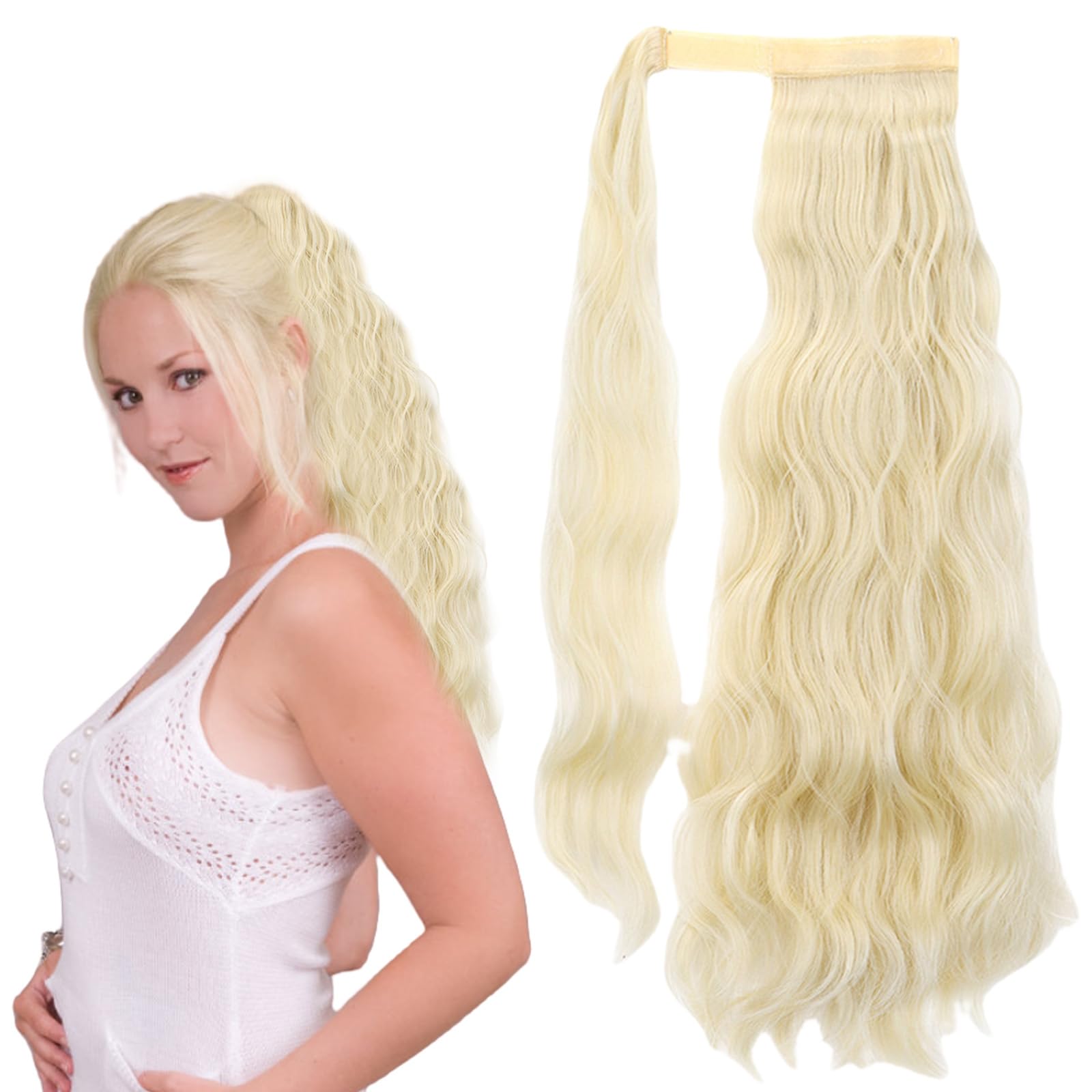 Blonde Hair Extensions Long Curly Wrap Around Ponytail Extensions Synthetic Hair Pieces for Women 2325 — image 1