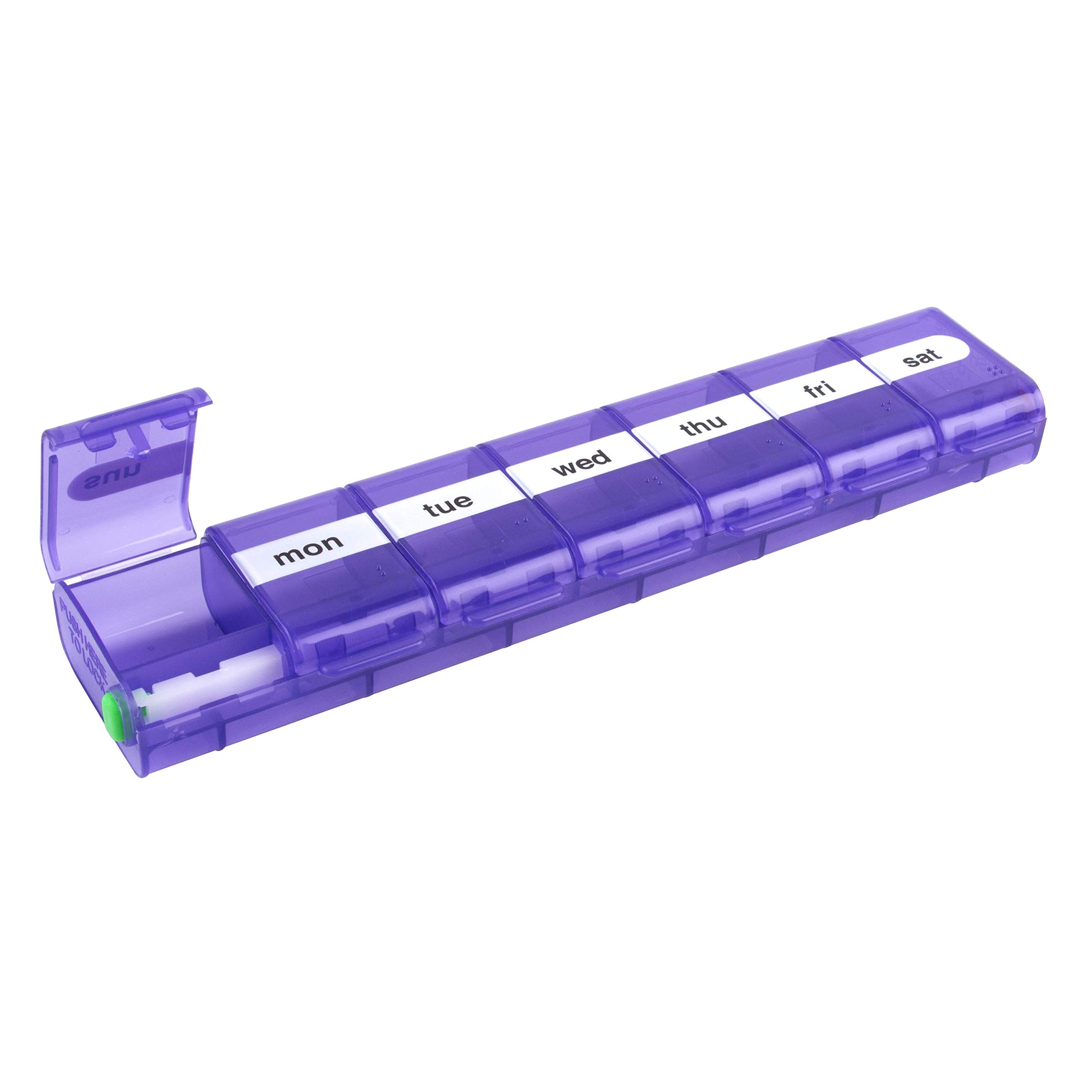 EZY DOSE Dose Weekly (7-Day) Pill Organizer, Vitamin and Medicine Box, X-Large Locking Compartments, Assorted Colors