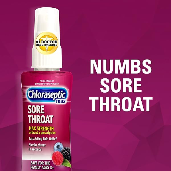 CHLORASEPTIC SUGAR-FREE SORE THROAT RELIEF SPRAY, WILD BERRY, SPRAY SOOTHES THROAT PAIN IN SECONDS, 4 FL OZ