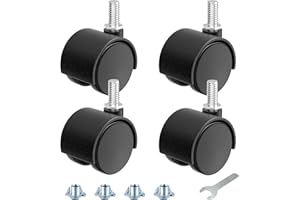 ANDUTEES 2 Inch Furniture Stem Casters Set of 4, Threaded Stem Diameter 5/16" Plastic Caster Wheels, Black Swivel Small Castors with T-Nuts, for Table, Cabinet, Storage Rack