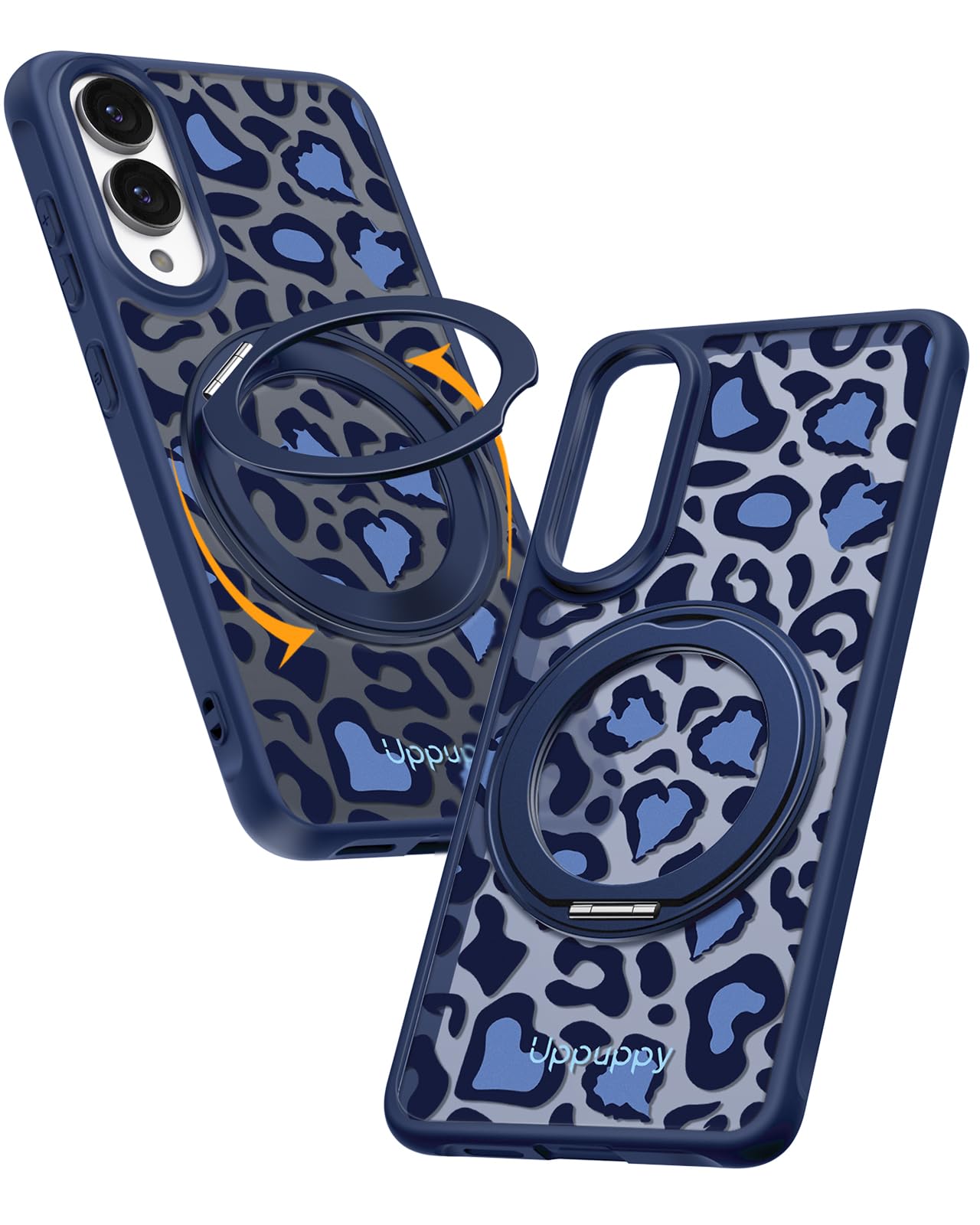 Uppuppy for Samsung Galaxy S25 Edge Case - Compatible with MagSafe for Women Girls Bulit-in 360° Rotatable Magnetic Ring Holder Kickstand Cute Aesthetic Blue Cheetah Print Design for Samsung S25 Edge
