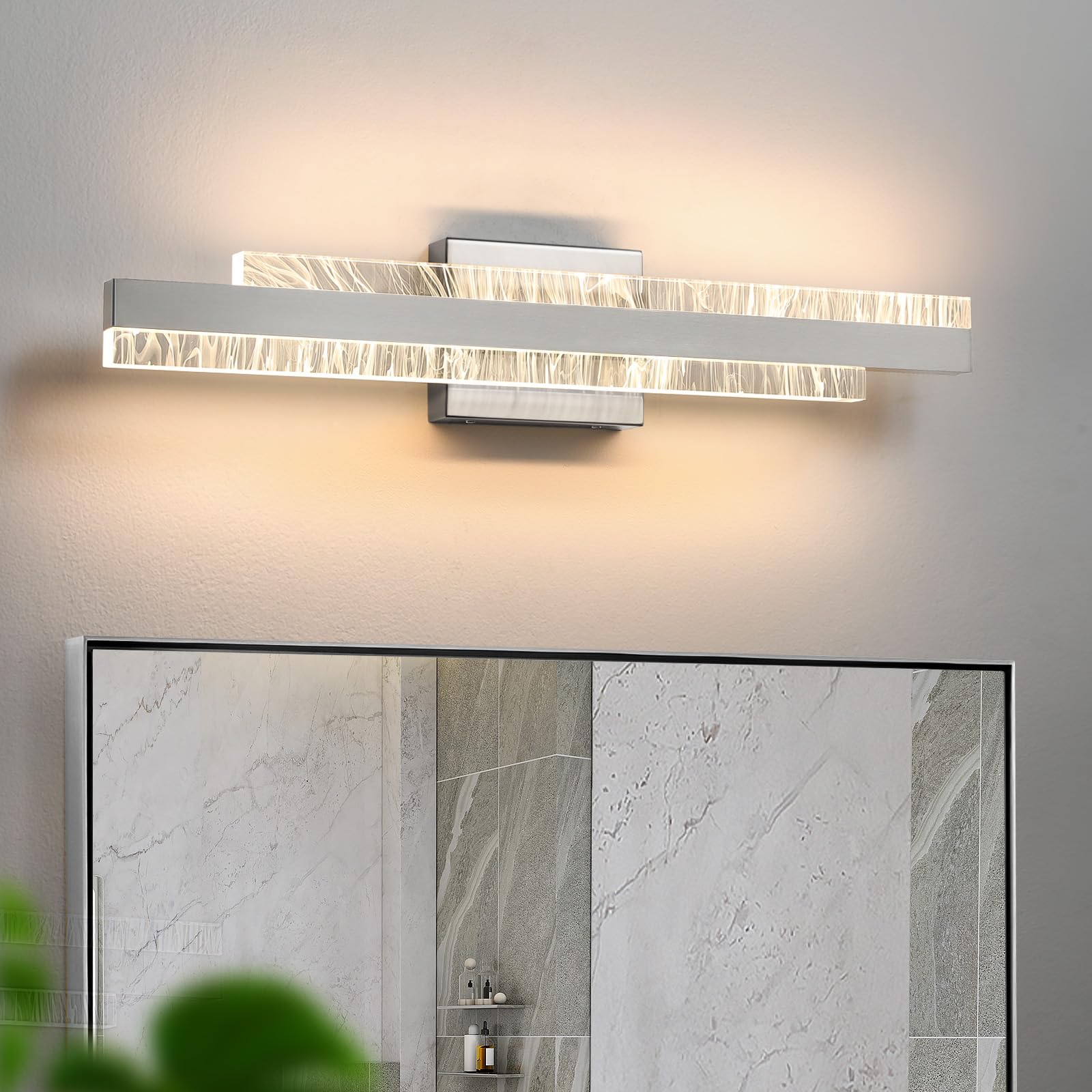 Photo 1 of HAHZT Modern Bathroom Vanity Light: Brushed Nickel 24 inch 28W Dimmable LED Bath Bar Light Fixtures Over Mirror - Wall Sconce Picture Lights for Living Room Bedroom 3000k