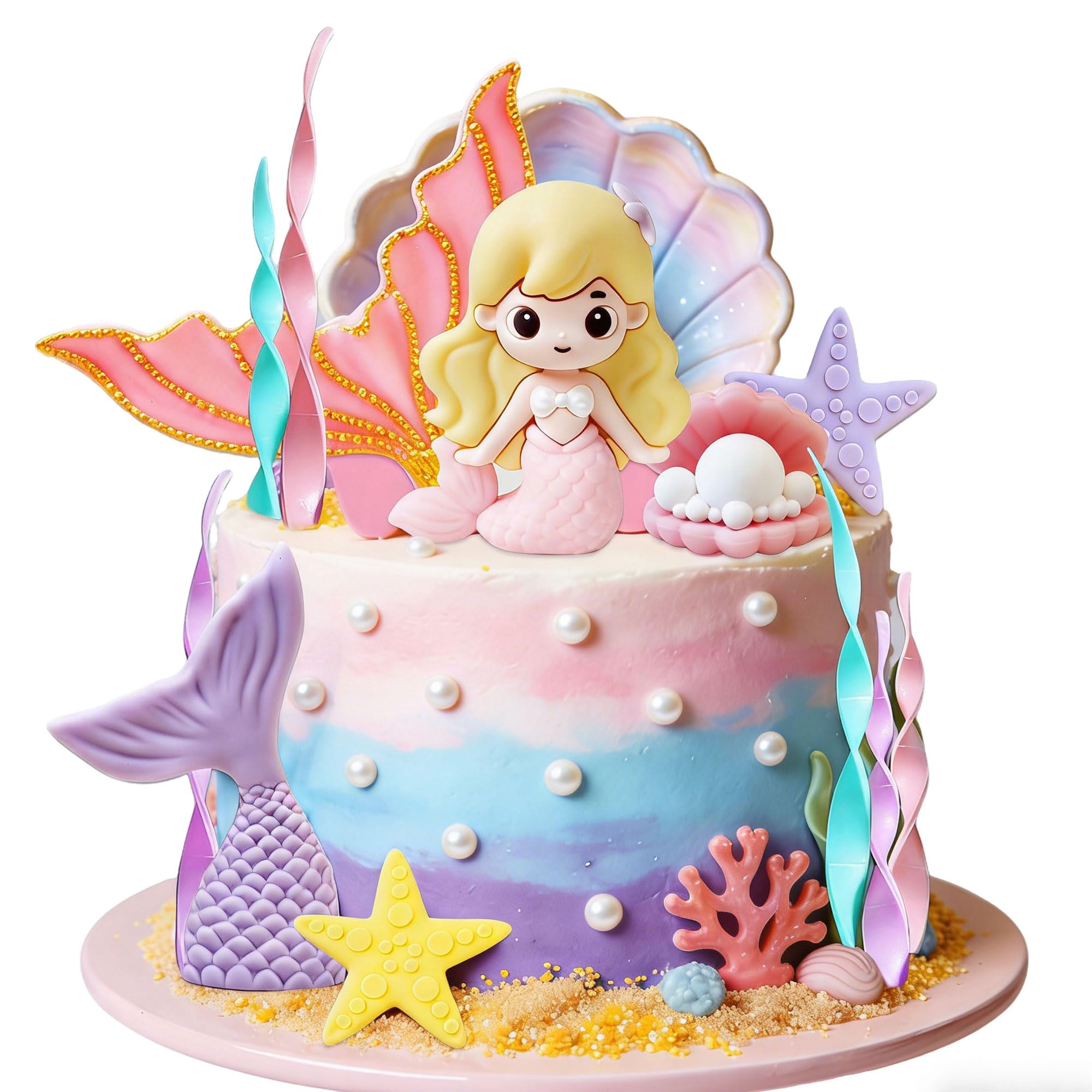LaVenty Mermaid Tail Cake Topper Under the Sea Cake Decoration Seashell Cake Topper Mermaid Tail Cake Topper Mermaid Party Supplies