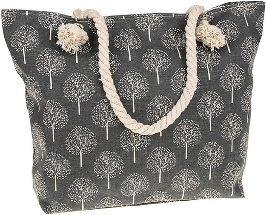 Large Canvas Beach Bag, Dark Grey Tree Of Life Rope Handles Zipped Inner Pocket Work Holiday