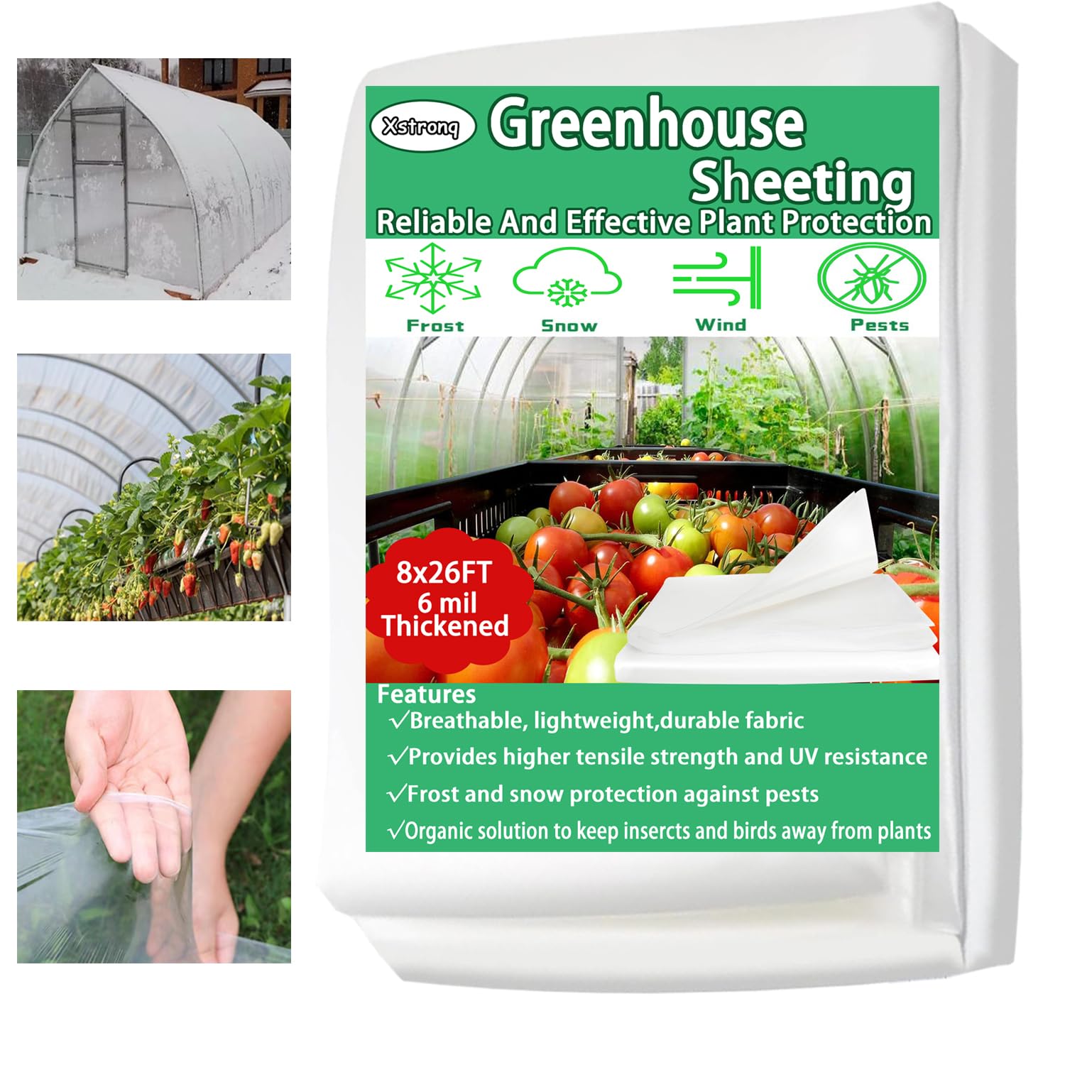 8FTx26FT Greenhouse Plastic Sheeting, 6 Mil Thick