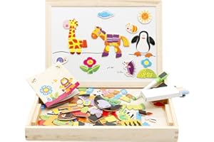 Lewo Wooden Educational Toys Magnetic Art Easel Animals Wooden Puzzles Games for Kids