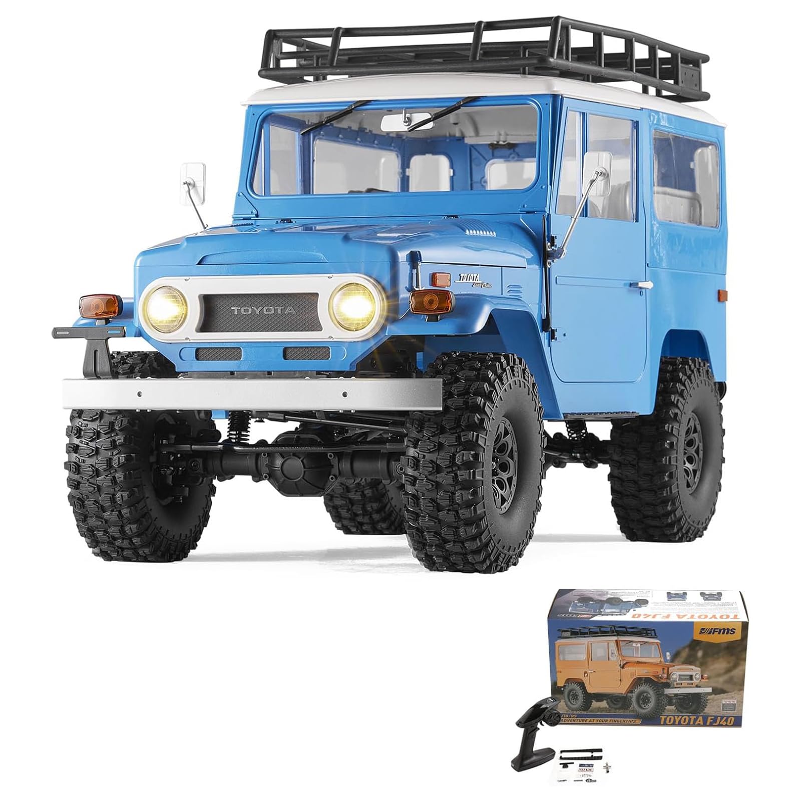 EAZYRC FMS 1/10 Toyota Land Cruiser FJ40 RS with Licensed RC Truck Blue, All Terrain Waterproof 4WD 35T 550 Motor RC Crawler for Adult,2.4Ghz Remote Control, No Battery (BLUE)