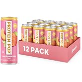 Protein Pop - Ready to Drink Clear Protein Shakes | 22g of Protein - Whey Protein Isolate Non-Carbonated - Zero Sugar (Peach - 12 fl oz, 12 cans)