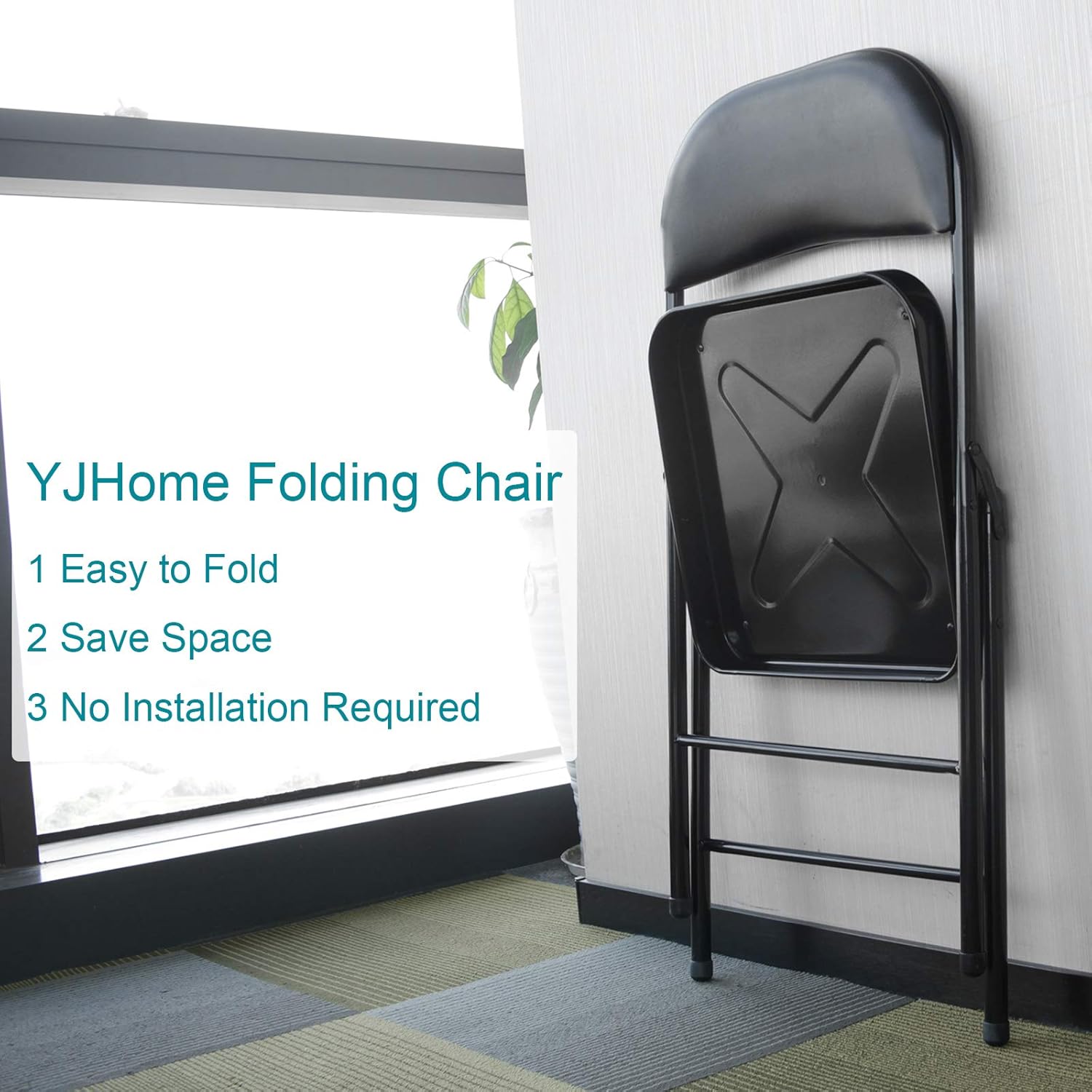 Black Folding Chairs with Padded Seats YJHome Metal Folding Chairs 2 Pack Portable Foldable Dining Chairs Home Office Student Study Chair 200 lbs Weight Capacity for Kids Desk Indoor Bedroom Room: Kitchen & Dining