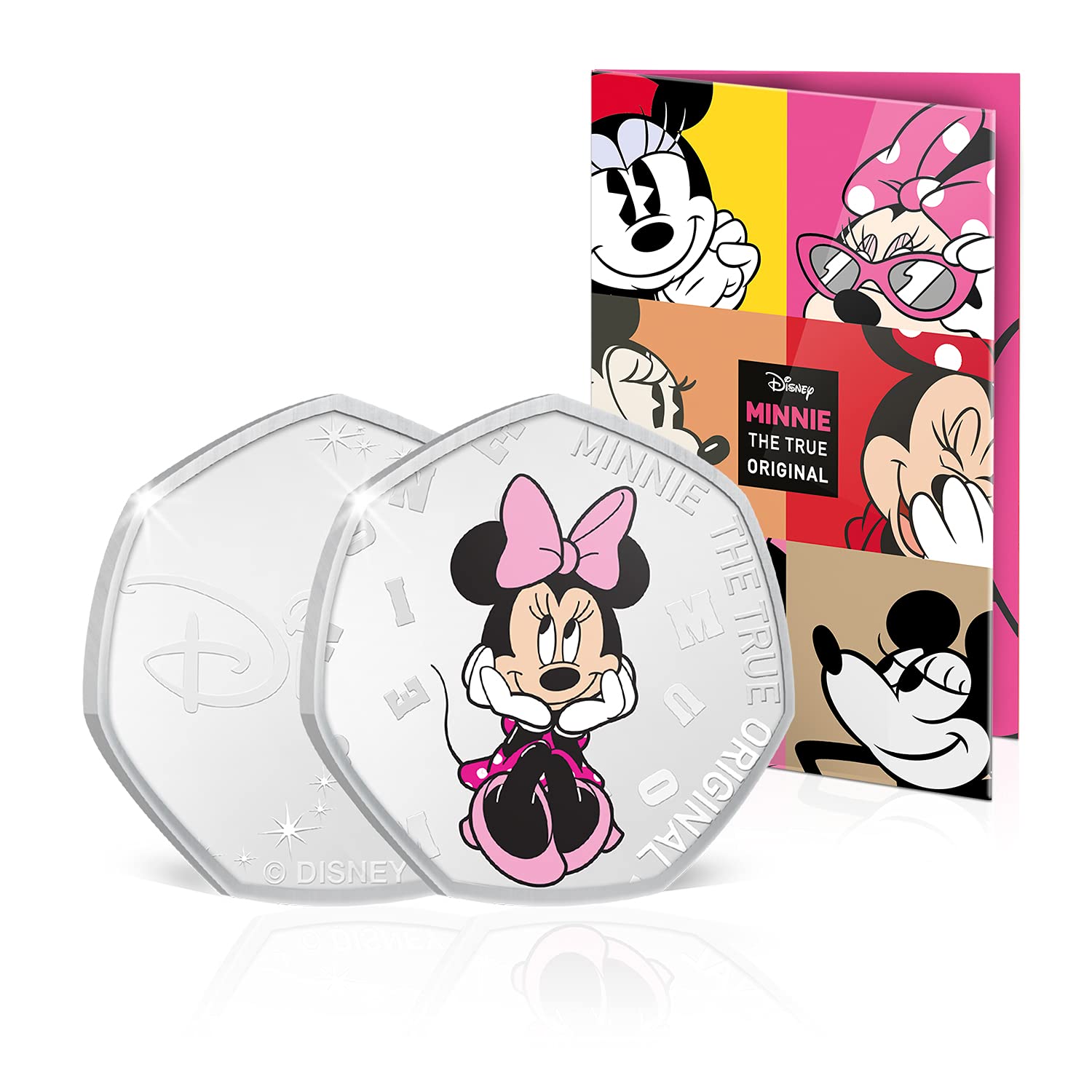 IMPACTO COLECCIONABLES Disney coin collection - Disney Gifts Minnie Mouse The True Original Collection 50p Shaped Silver Fifty Pence Coin / Medal with FREE Collector Pack - Complete Set