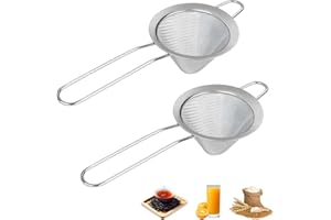 2-Pack Conical Fine Mesh Strainers - 3.35”Stainless Steel Sifters with Long Handle, Anti-Rust Mesh Sieve for Tea, Coffee, Flo