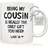 MALLAbyLAMMA Funny Cousin Gift for Women, Cousin Mug 11 Ounces Ceramic, Cousin Keychain, Birthday Gift for Cousin Female, Favorite Cousin Cousin Mug, Gifts for Cousin Birthday Thanksgiving Christmas