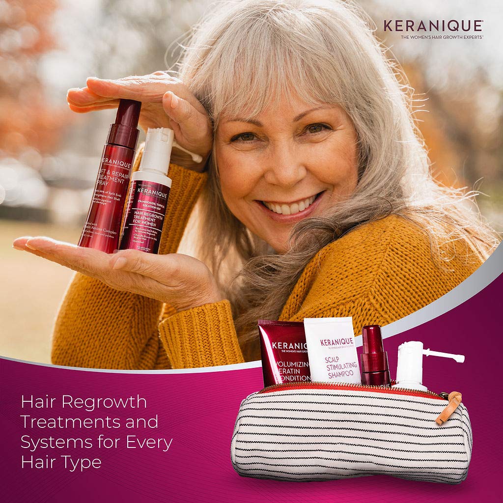 Keranique Hair Regrowth System – 30 Days - Keratin Amino Complex - Free of Sulfates, Dyes and Parabens, Includes Shampoo and Conditioner, Minoxidil and Lift and Repair Spray for Dry Thinning Hair : Beauty