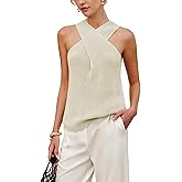 Yeokou Women Halter Cross Over Collar Tank Knit Sleeveless Top Solid Color Casual Summer Blouse