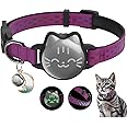Waterproof Airtag Cat Collar, Breakaway Cat Airtag Collar with Luminous & Reflective Pattern Strap, Lightweight Kitten Collar for Apple Air tag, Hidden Holder for GPS Tracker - Cats, Kittens (9-13")