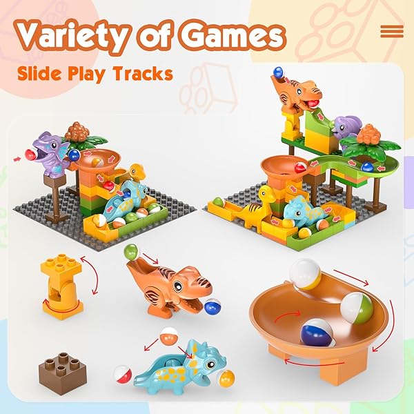 AIRKID MARBLE RUNS FOR KIDS 4-8,MARBLE RUN FOR KIDS AGES 3-5 WITH DINOSAUR BUILDING BLOCKS,DINOSAUR TOYS,STEM BUILDING TOYS WITH 4 MARBLE TRACK COMPATIBLE WITH MAJOR BRANDS