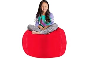 POSH CREATIONS Posh Stuffable Kids Stuffed Animal Storage Bean Bag Chair Cover - Childrens Toy Organizer, Large 38" - Solid Red