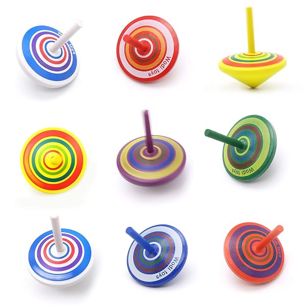 10-Piece Wooden Spinning Tops Set, Desk Games & Party Favors for Adults | Painted Wooden Gyroscopes for Tabletop Challen