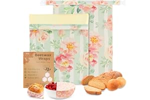 Nobineck Bread Bags for Homemade Bread, 2 XL Beeswax Bags & 2 Wraps, Reusable Organic Cotton Storage for Sourdough & Baguettes, Keep Fresh, Easy Clean, Ideal for Bakers, Kitchen, Travel