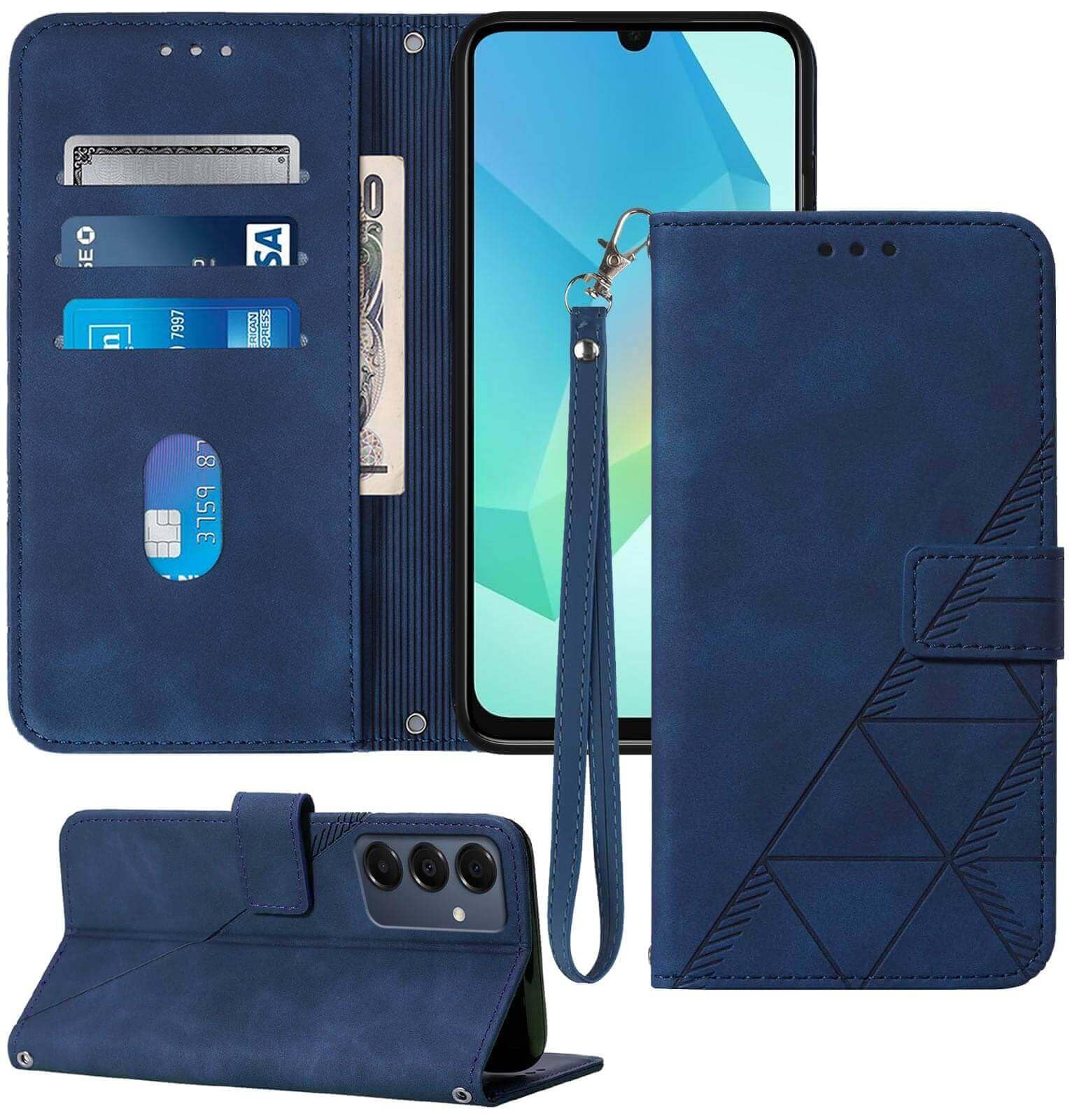 Moment Dextrad for Samsung A16 5G Case Wallet,Card Holder Slots Wrist Strap TPU Interior Protective Phone,Stand PU Leather Folio Flip Cases Cover for Galaxy A16 (Blue)