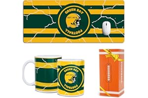 GYOTHRIG Football Fan Coffee Mug Cup and XXL Keyboard Mouse Pad Set Green Bay Themed Mat Merch Shop Men Women Sport Stuff Gear Apparel Packer Team Desk Decor Dad Boyfriend Bf Christmas Xmas Cool Birthday Gift