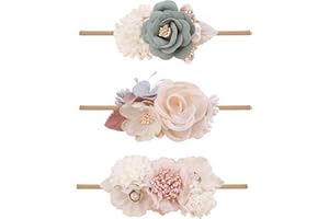 mligril Baby Girl Floral Headbands- 3pcs Nylon Headband Handmade Flower Crown Elastic Hairband Newborn Toddler Hair Accessories Gifts for Girls （1-6 years old）