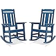 LUE BONA Outdoor Rocking Chairs Set of 2, Weather Resistant Poly Plastic Rocker Chairs, 350lb Heavy Duty, Oversized Porch Rocker for Adult, High Back Smooth Rocking Chairs for Outdoor & Indoor, Blue
