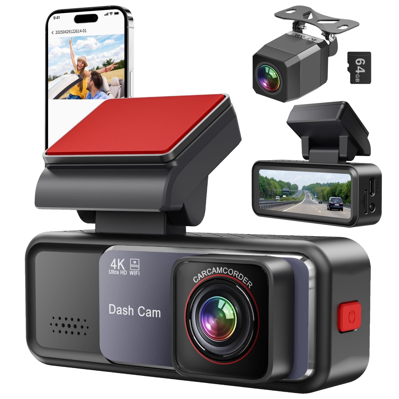 Photo 1 of Dash Cam, 4K+2K Full HD Dash Cam Front and Rear, Dash Camera for Cars with Built-in 5GWiFi, 3.2” IPS Screen Dashcam, with 64GB Card, Night Vision, Loop Recording, G-Sensor, Parking Mode