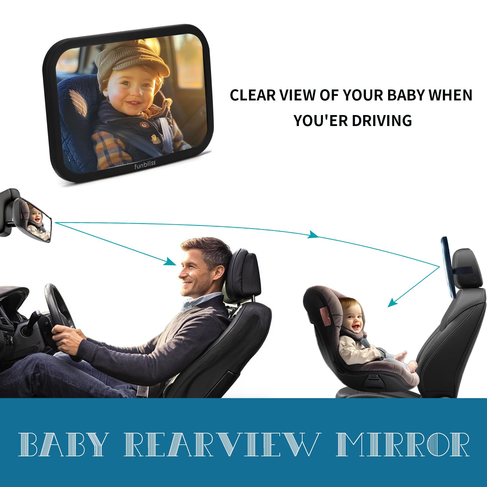 Baby Car Mirror Most Stable Backseat Mirror with Premium Matte Finish,Ultra High Definition PMMA Material, Secure and Shatterproof,Black