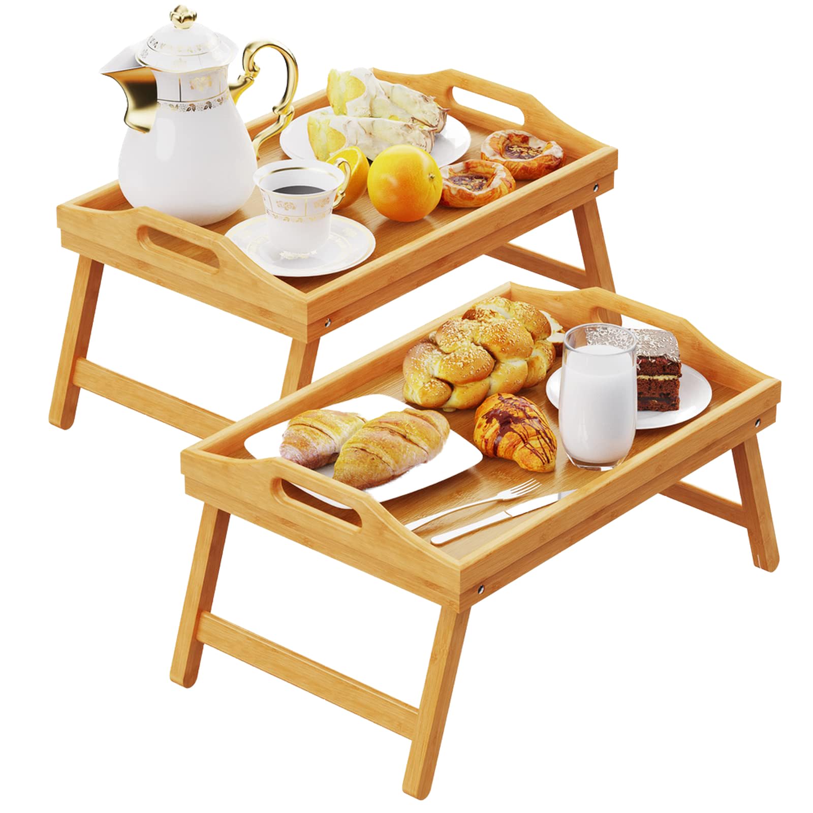 Photo 1 of 2 Pack Breakfast in Bed Tray for Eating, 16.92 x 12.6 Inch Bed Table Tray with Folding Legs & Handles, Bamboo Food Lap Trays Fits for Adult Kids Eating/TV/Surgery Recovery by Easoger. Set of 2