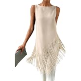 SHENHE Women's Sleeveless Fringe Asymmetrical Hem Dressy Shirts | Round Neck Tunic Top,Fringe Hem Tank,Women Casual Outfit,Chic Daily Blouse,Tank Top
