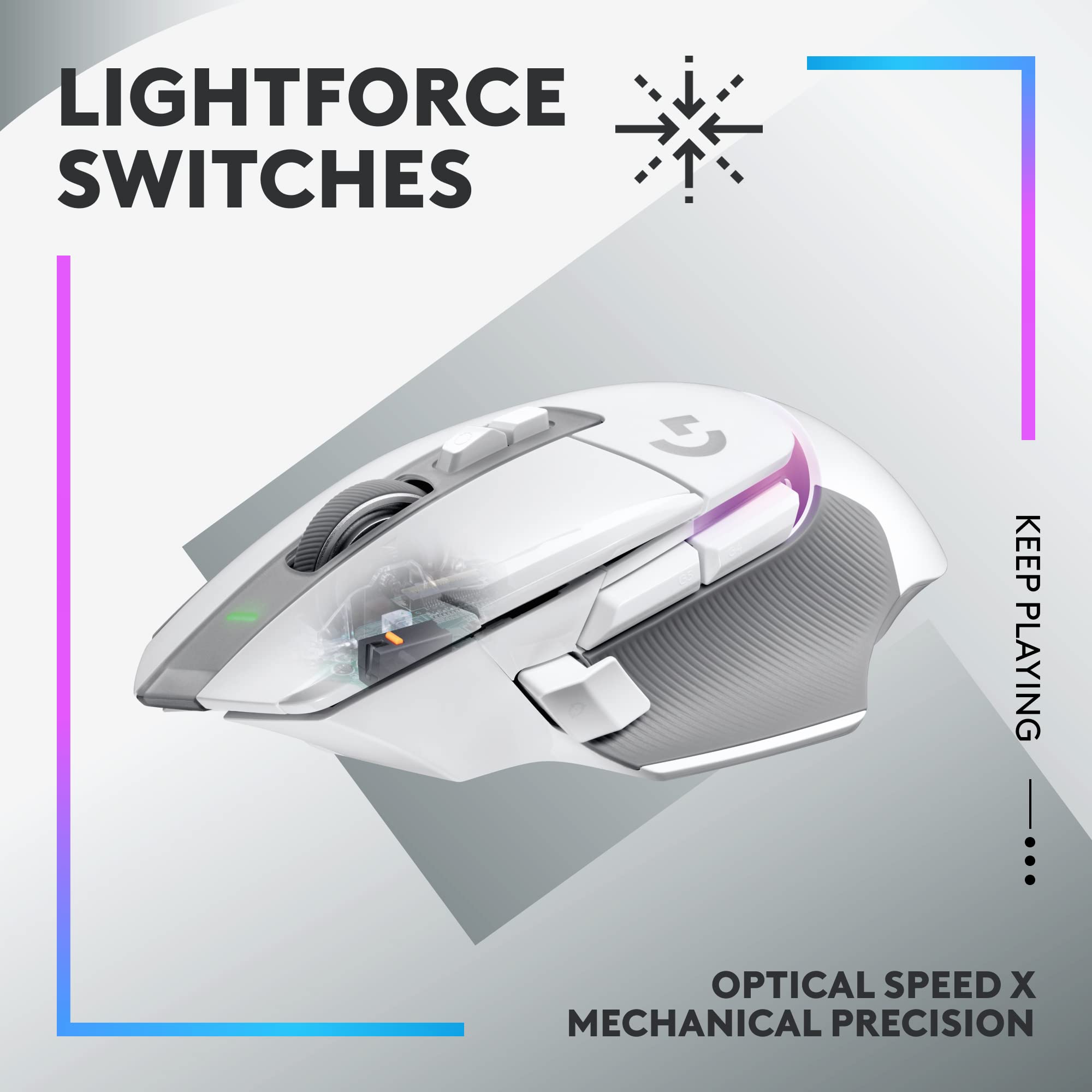 Logitech G502 X Plus Wireless Gaming Mouse - LIGHTSPEED Optical, LIGHTFORCE Switches, LIGHTSYNC RGB, HERO 25K Sensor for PC/Mac - White