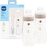 MAM 11oz Natural Flow Active Anti-Colic Baby Bottle, 4+ Mths, 2 Pack | BPA Free, Fast Flow Skin Soft Anti-Colic Silicone Nipple, Anti-Slip Grip, Leak-Proof, Made In Europe, Cotton