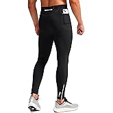 Pudolla Men's Thermal Running Tights with 3 Zipper Pockets Workout Compression Leggings Cycling Pants for Men Hiking Jogging