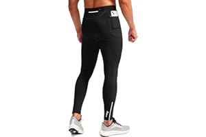Pudolla Men's Thermal Running Tights with 3 Zipper Pockets Workout Compression Leggings Cycling Pants for Men Hiking Jogging